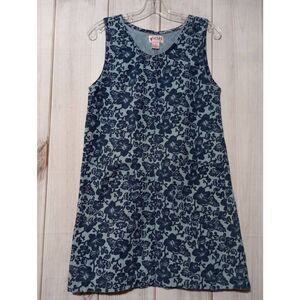 Kisses Dress Ladies Small Blue Floral Sleeveless Chambray Knee Length